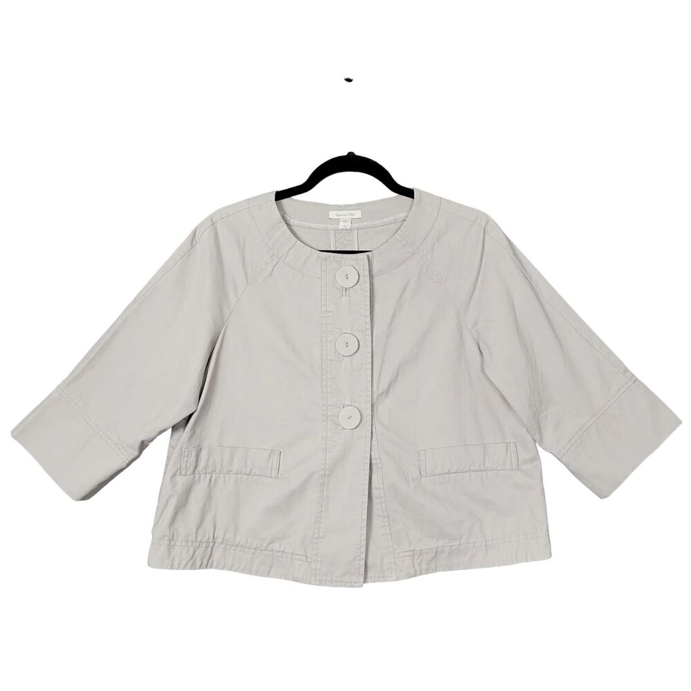 GARNET HILL Gray Cotton Twill Raglan Sleeve Big Button Cropped Jacket SIZE 10